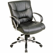 Office Star - Executive Mid-Back Leather Chair with Padded Chrome Arms & Base
