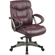 Office Star Glove-Soft Leather Mid-Back Chair, Wine with Pewter Frame