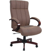 Office Star High-Back Fabric Executive Chair, Charcoal with Mahogany Finish
