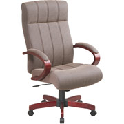 Office Star High-Back Fabric Executive Chair, Taupe with Cherry Finish