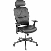 Office Star  Leather Manager's Chairs, Black with 2-Way Adjustable Headrest