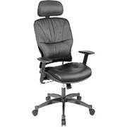 Office Star Leather Manager's Chairs, Black with 2-Way Adjustable Headrest
