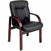 Office Star Leather and Wood Guest Chair with Cherry Finish