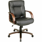 Office Star - Mid-Back Leather and Wood Chair with Cherry Finish