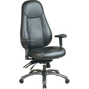 Office Star Multi-Function High Back Executive Leather Chair with Titanium Finish Accents