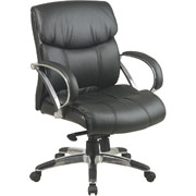 Office Star Pro-Line II Mid-Back Black Leather Chair with Chrome Finish