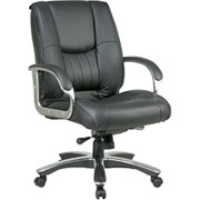 Office Star Pro-Line II Mid-Back Leather Executive Chair, Chrome Finish