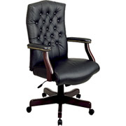 Office Star Traditional Black Leather Executive Chair with Mahogany Wood Finish