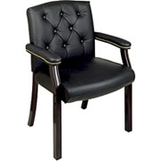 Office Star Traditional Black Leather Guest Chair with Mahogany Wood Finish