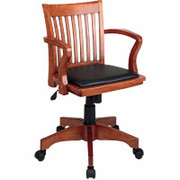 Office Star Wood Banker's Desk Chairs, Fruitwood Finish with Black Vinyl Seat