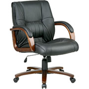 Office Star Work Smart Mid-Back Leather Executive Chair, Cherry Wood Finish