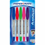 PaperMate Dynagrip Stick Pens, Medium Point, Assorted, 5/Pack