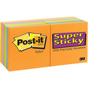 Post-it 3" x 3" Neon Assorted Colors Super Sticky Notes