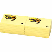 Post-it 3" x 5" Canary Yellow Flat Notes, 12 Pack
