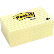 Post-it 3" x 5" Canary Yellow Line-Ruled Flat Notes, 12 Pack
