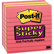 Post-it 4" x 4" Assorted Neon Line-Ruled Super Sticky Notes