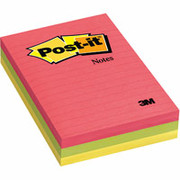 Post-it 4" x 6" Assorted Neon Line-Ruled Flat Notes