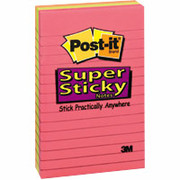 Post-it 4" x 6" Assorted Neon Line-Ruled Super Sticky Notes