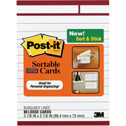 Post-it Sortable Cards, 3" x 4", Burgundy