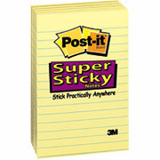 Post-it Super Sticky 4" x 6" Line-Ruled  Canary Yellow Notes, 5 Pack