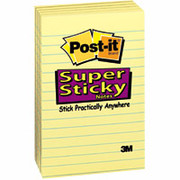 Post-it Super Sticky 4" x 6" Line-Ruled Canary Yellow Notes, 5 Pack