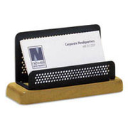 Rolodex Distinctions Punched Black Metal and Cherry Wood Business Card Holder