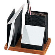 Rolodex Distinctions Punched Black Metal and Cherry Wood Desk Organizer