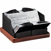 Rolodex Distinctions Punched Black Metal and Cherry Wood Rolodex Card File w/Tabs