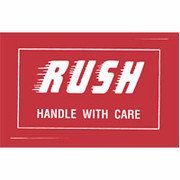 "Rush Handle with Care" Shipping Label, 3" x 5"
