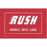 "Rush Handle with Care" Shipping Label, 3" x 5"