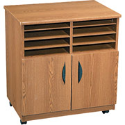 SAFCO Mobile Machine Stand with Sorter Compartments, Medium Oak