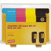 STAPLES Black/Color Ink Cartridges Compatible with Canon BCI-21, 2/Pack