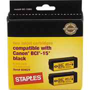 STAPLES Black Ink Cartridges Compatible with Canon BCI-15, 2/Pack