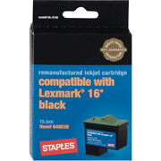 STAPLES Remanufactured Black Ink Cartridge Compatible with Lexmark 16