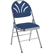 Samsonite FanFare Vinyl Padded Deluxe Folding Chair, Blue/Chrome