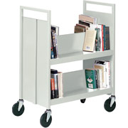 Sandusky 4 Sloped Shelf Mobile Booktruck, Gray
