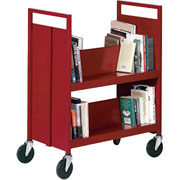 Sandusky 4 Sloped Shelf Mobile Booktruck, Red