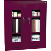 Sandusky Clear View Counter Storage Cabinet, 42"H x 36"W x 18"D, Burgundy