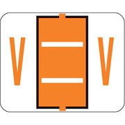 Smead End-Tab Bar Style Color-Coded Labels, "V", Dark Orange
