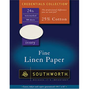 Southworth Fine Linen Paper, 24 lb., 8 1/2" x 11", Ivory