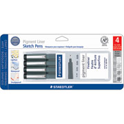 Staedtler Pigment Liner Sketch Pens, Assorted Line Widths, Black, 4 Pack