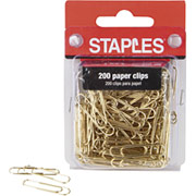 Staples #1 Size Gold Paper Clips, 200/Pack