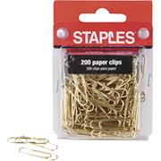 Staples #1 Size Gold Paper Clips, 200/Pack