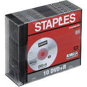 Staples 10/Pack 4.7GB DVD+R, Slim Jewel Cases