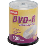 Staples 100/Pack 4.7GB DVD-R Spindle