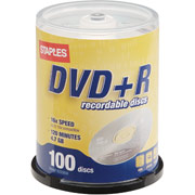 Staples 100/Pack 4.7GB DVD+R, Spindle