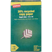 Staples  30% Recycled  Copy Paper, 8 1/2" x 14",  Ream