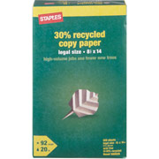 Staples 30% Recycled Copy Paper, 8 1/2" x 14", Ream