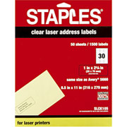 Staples Clear Laser Address Labels; 1" X 2 3/4"
