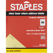 Staples Clear Laser Return Address Labels, 1/2" X 1 3/4"